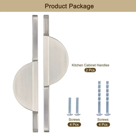 Two Pack Brushed Silver Semicircle Cabinet Pulls With Two And A Half Inch Hole Centers Half Moon Cabinet Door Handles, screws shown