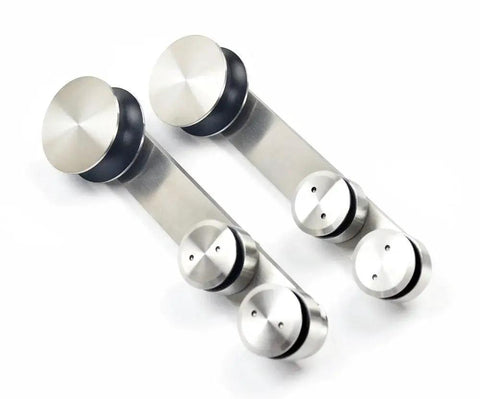 Brushed Stainless Steel Glass Sliding Barn Door Hardware Kit, 6.6 Ft Rail System For Interior Office Partitions, Fits 5/16 To 3/8 Inch Glass