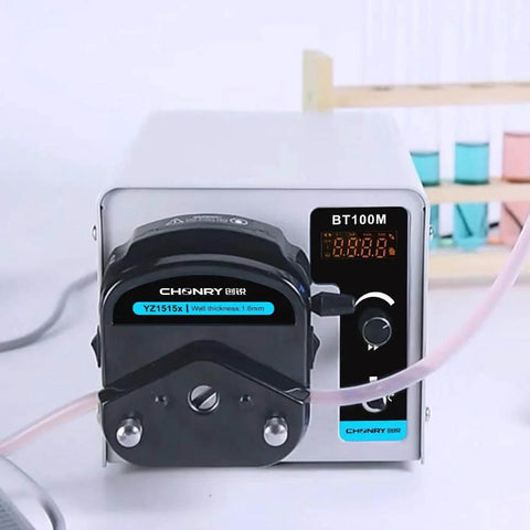 Front view of BT100M/YZ1515x Liquid Peristaltic Pump Flow Rate 0.007-380ml/min Peristaltic Tubing Pump Digital Lab Scale Transfer 110V-220V