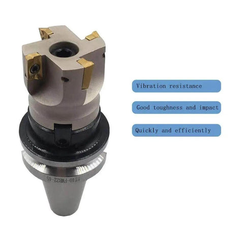 Front view of Pro Grade BT40 Toolholder And 50mm Face Mill Milling Cutter Set With BAP400R 50-22-4T Holder showing inserts