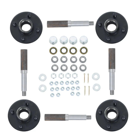 Set Of Four Trailer Hub Kit For BT8 Spindle With 4 On 4 Inch And 1 Inch Round Hubs And Bearing Kit Marine Grade Stainless Steel