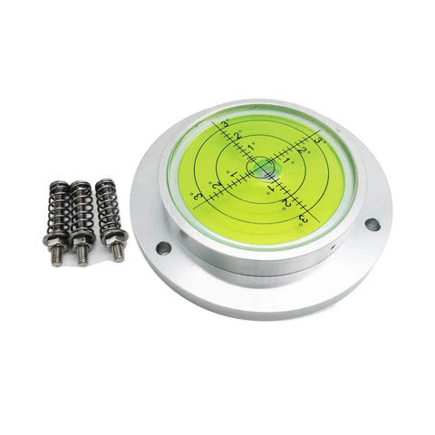 High precision 100mm bubble level gauge with aluminum housing, large display, and mounting holes for RVs, trailers, and machinery.