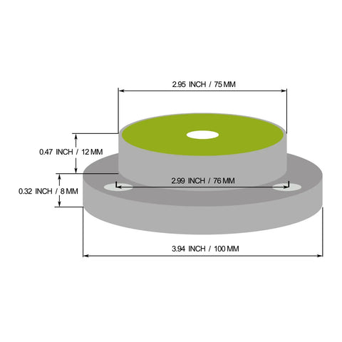 Diagram showing dimensions of high precision 100mm bubble level gauge for fast, accurate leveling of trailers, RVs, and 3D printers.