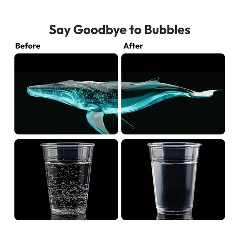 Resiners Resin Bubble Remover Airless Pro infographic: before/after epoxy bubbles; 3.2L capacity, 99kPa vacuum