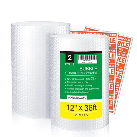 2 Pack 12 Inch Bubble Packing Wrap 72 Feet Perforated Every 12 Inches for Moving Boxes and Shipping Cushioning