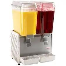 Dual cold beverage dispenser with yellow and red drinks visible, suitable for cafés and events.