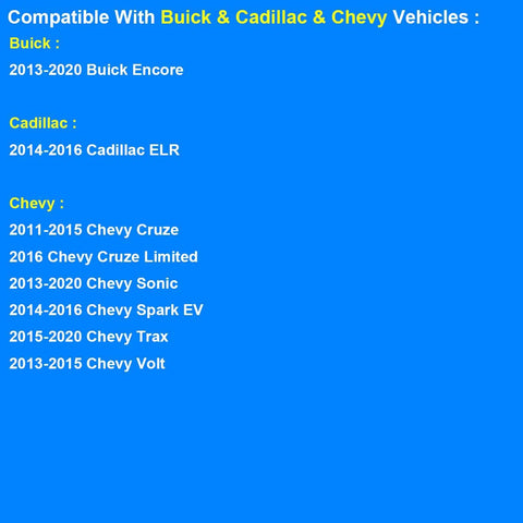 Coolant temperature sensor compatibility chart for Buick Encore, Cadillac ELR, and Chevy Cruze/Sonic/Spark EV/Trax/Volt.