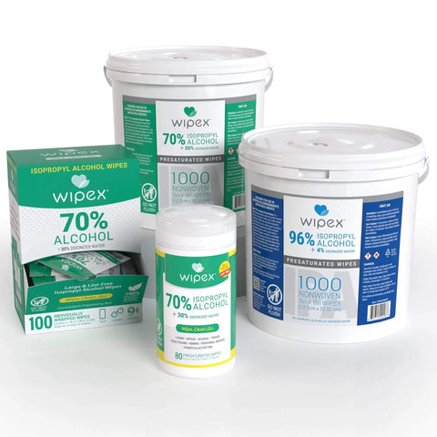 Bulk pack of Wipex 96 Percent Isopropyl Alcohol Wipes 4000 Count for cleanrooms and labs, SMS cloth, containers labeled 96% alcohol.