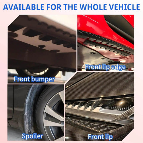 DIY Front Bumper Protector Kit With Preinstalled Tape Universal Bumper Guard for Lowered Cars Anti Scratch Shield with Carbon Fiber Look on bumper, lip, spoiler close-up view
