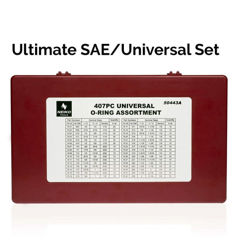 Must Have O Ring Assortment Kit With Buna N Rubber Seals, 407 Piece Set, 32 SAE Sizes shown in a maroon case