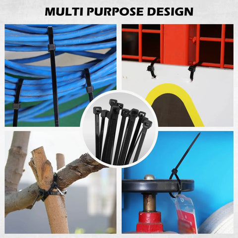 31-Piece Premium Bungee Cord Assortment Kit showing multi-purpose zip ties securing items