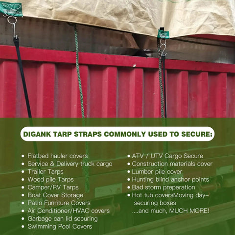 Heavy Duty Bungee Cords With Hooks 10 Pack In 10 15 21 31 Inch Lengths securing tarp on cargo truck
