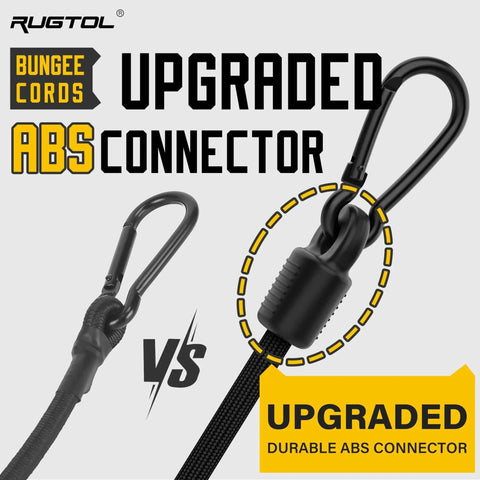 6 Pack Adjustable Bungee Cords With Hooks, Heavy Duty Carabiner Bungee Straps featuring upgraded ABS connector, close-up view