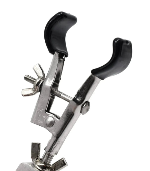 Close-up of PVC-coated jaws on a Five Pack Burette Clamp With Bosshead And Test Tube Holder For Lab Use by EISCO