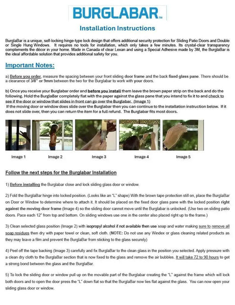 Installation instructions for Two Pack Hinge Style Sliding Glass Door Locks For Patio Doors And Windows with images of setup steps.