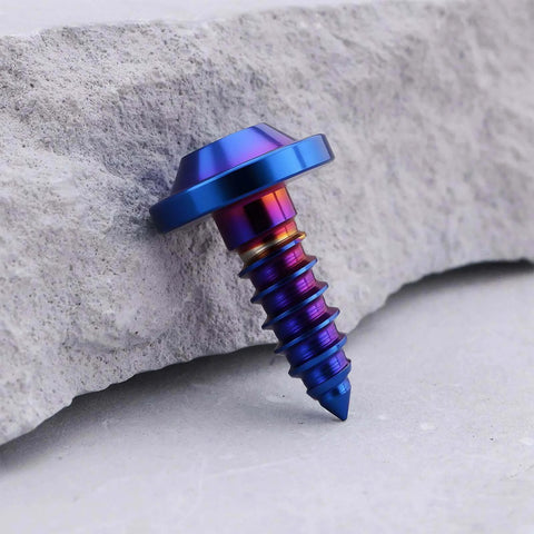 Briny River 4Pcs Titanium Screws M5x15mm Torx Head Self Tapping Screw for Motorcycle Bicycle, Burn Blue close-up on surface