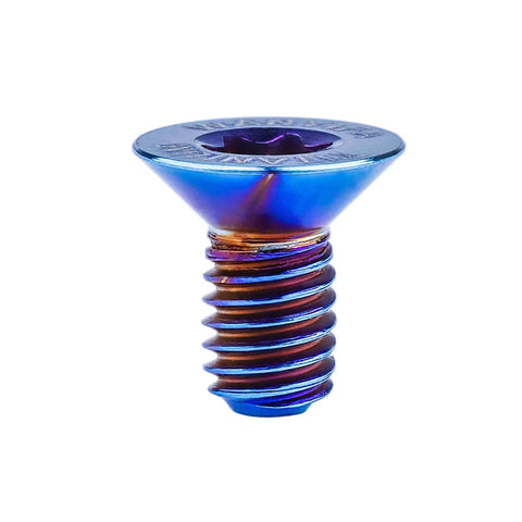 Wanyifa 10pcs Countersunk Head Torx T10 M3 Titanium Bolt Flat Head Screws, Burnt Blue M3x6mm, shown in a close-up view