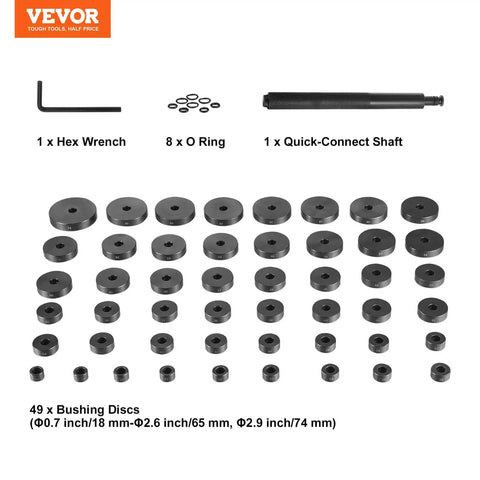 52 Piece Bushing Bearing And Seal Driver Kit Pro Grade for Transmission Bearings and Axle Seals displayed with discs and tools