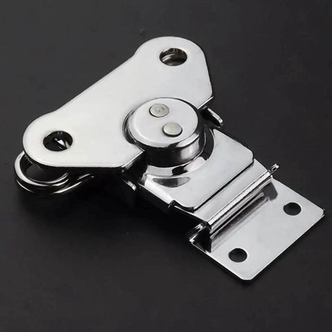 Small butterfly twist latch with keeper plate in zinc plated steel delivers smooth twist action and durable security