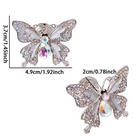 Butterfly Rhinestone Cabinet Knob Set 4 Piece Zinc Alloy Silvery Single Hole with crystal accents, size 4.9x3.7 cm.
