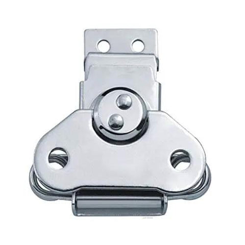 Small butterfly twist latch with keeper plate in zinc plated steel for smooth twist action and durable security