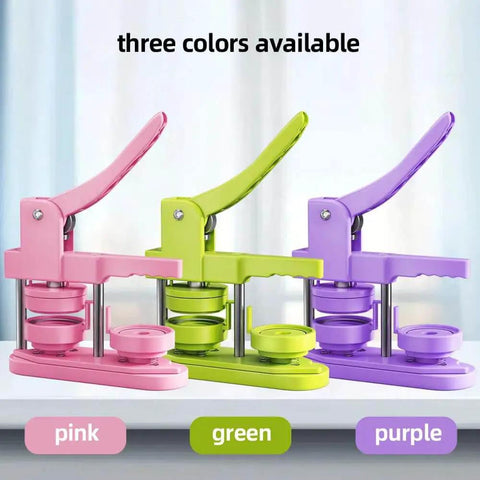 58mm Button Maker Kit with No Install Needed Button Press in pink, green, purple variants, easy to use for badges, crafts, school projects
