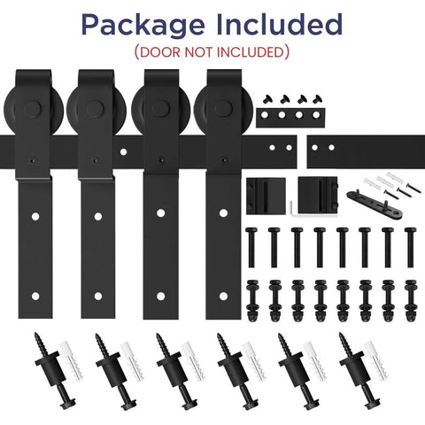 8 Feet Bypass Sliding Barn Door Hardware Kit for Double Wooden Doors with Single Track, full package contents displayed