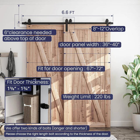 bypass sliding barn door hardware kit for Double Doors...