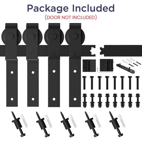 6.6 Feet Bypass Sliding Barn Door Hardware Kit for Double Wooden Doors with Single Track components and mounting accessories