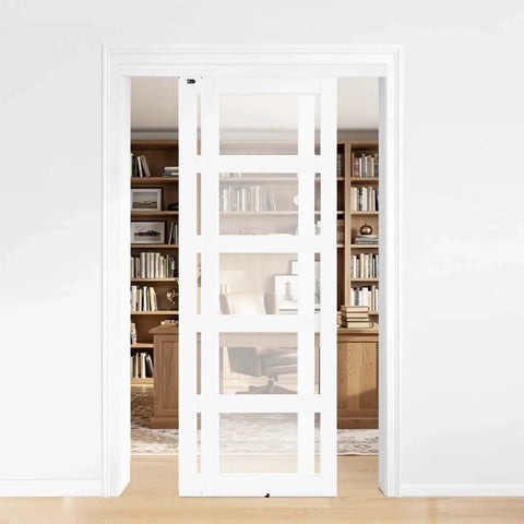 Bypass Sliding Door Hardware Kit For Closet Aluminum Dual Track System with independent door paths installed view