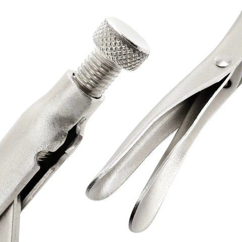 Close-up of Heavy Duty 3 Piece 18 Inch C Clamp Locking Pliers Set With Large Face And Swivel Pads For Woodworking Carpentry Welding