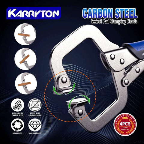 Heavy Duty C Clamp Locking Pliers Set With Swivel Pads And Rubber Soft Grips For Precise Welding And Woodworking Projects Includes 6 Inch 9 Inch 11 Inch And 14 Inch Pliers Carbon Steel Construction Ideal DIY Clamp Tools By KARRYTON.