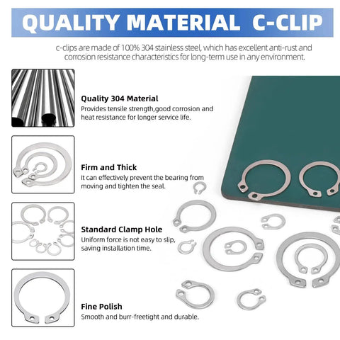 Ultimate 211 Piece C Clip External Retaining Ring Set In 304 Stainless Steel From 4mm To 28mm With 21 Sizes And Included Tweezer By Glarks