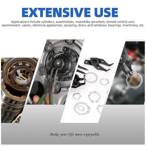 Image showcasing extensive use of Over 300 Piece Stainless Steel C Clip And E Clip Retaining Ring Set By Glarks in automotive and machinery applications.