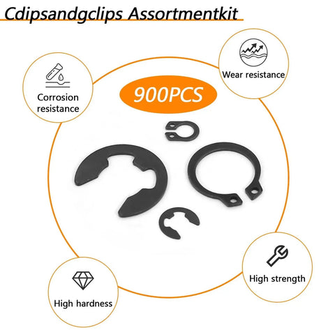 900 Pcs C Clips And E Clips Assortment Kit With 24 Sizes External Retaining Rings Snap Rings Set In Black Carbon Steel