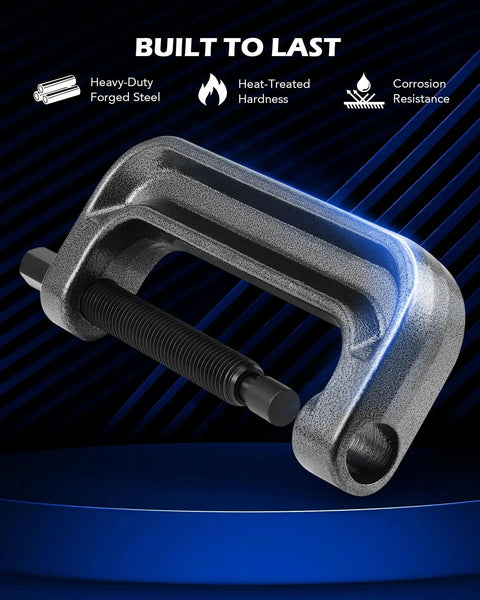 Ball Joint Press Kit With C Frame Press, heavy-duty forged steel, shown against blue background, with corrosion resistance.