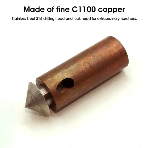 Copper Lay In Ground Clamp For Ground Rods To Conductors And Mesh Oblique Head Premium C1100 Copper, side view with drill head