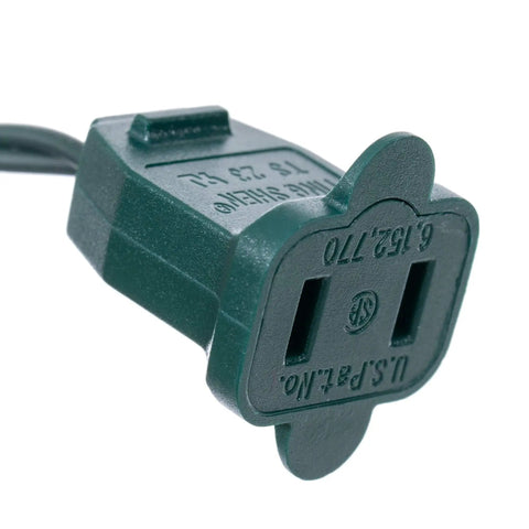 Green end connector of Warm White C6 LED Christmas Light Strand On Green Wire With 50 Bulbs 25 Feet Single Mold Design End To End Connectable