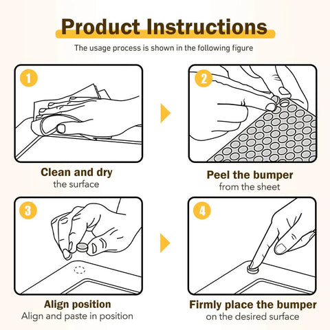 Installation instructions for 192 Piece Self Adhesive Cabinet Door Bumpers For No-Fuss Install, 1/2 Inch Silicone Cushions
