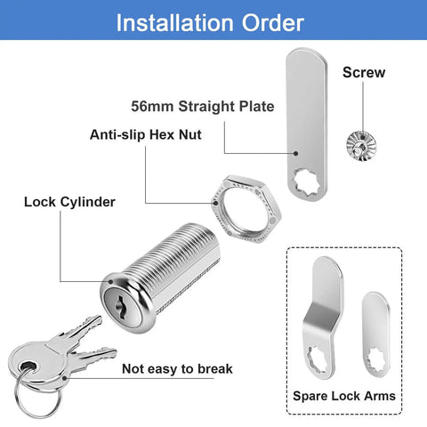 Installation diagram of Cabinet Cam Locks Keyed Alike Set for RV Storage and Tool Boxes, zinc alloy, 1-1/2 inch size.