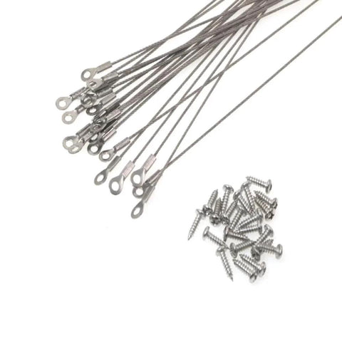 20pcs Cabinet Door Restraint, Cabinet Hinge Limiter with Screws, showing stainless steel cables and screws on white background.