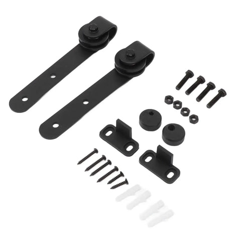 Silent Sliding Cabinet Door Rollers Kit Heavy Duty Carbon Steel Rail And Pulley System components on white background