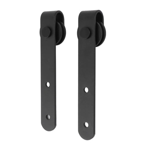 Silent Sliding Cabinet Door Rollers Kit Heavy Duty Carbon Steel Rail And Pulley System, black rollers, front view