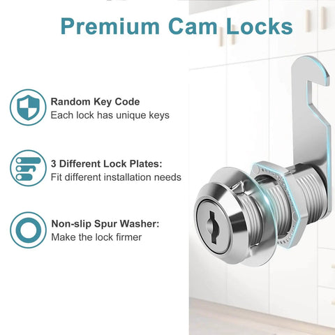 Secure cabinets, drawers, and RV storage with a durable three quarters inch cam lock set, keyed different, zinc alloy silver finish.