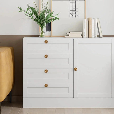 White cabinet with Two Pack Antique Brass Kitchen Cabinet Knobs and Vintage Drawer Knobs in Aged Bronze Zinc Alloy Hardware installed
