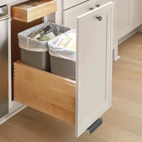 Cabinet Foot Pull For Trash Drawer Hands Free Touchless Design With Foot Pedal Operation Suitable For Cabinets With Full Coverage Front.