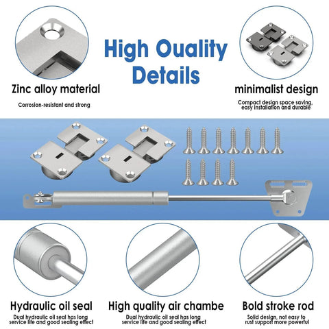 Drop Down Gas Struts,Gas Spring Hinge with 90 Degree Page Turning Axis, for Cabinet and Desk Downward Flap Slowly Down, detailed parts view