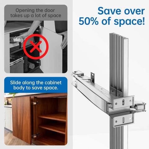 Two Piece 180 Degree Parallel Opening Cabinet Hinges With Soft Close, Heavy-Duty 7 kg Load Capacity, showing space-saving feature
