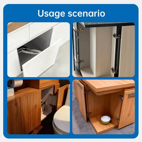 Usage scenario of Two Piece 180 Degree Parallel Opening Cabinet Hinges With Soft Close installed on various cabinets.