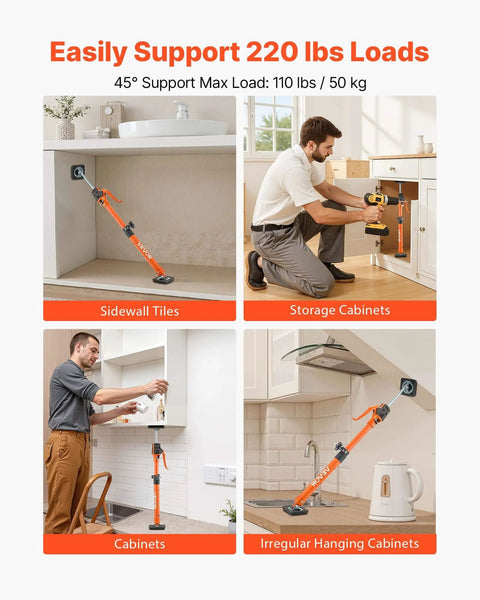 Man using ✝️ Cabinet Jack Support Pole, 2-Pack, 18.9-29.5 Inch Steel Telescopic Quick Support Rod, Adjustable 3rd Hand System in cabinets